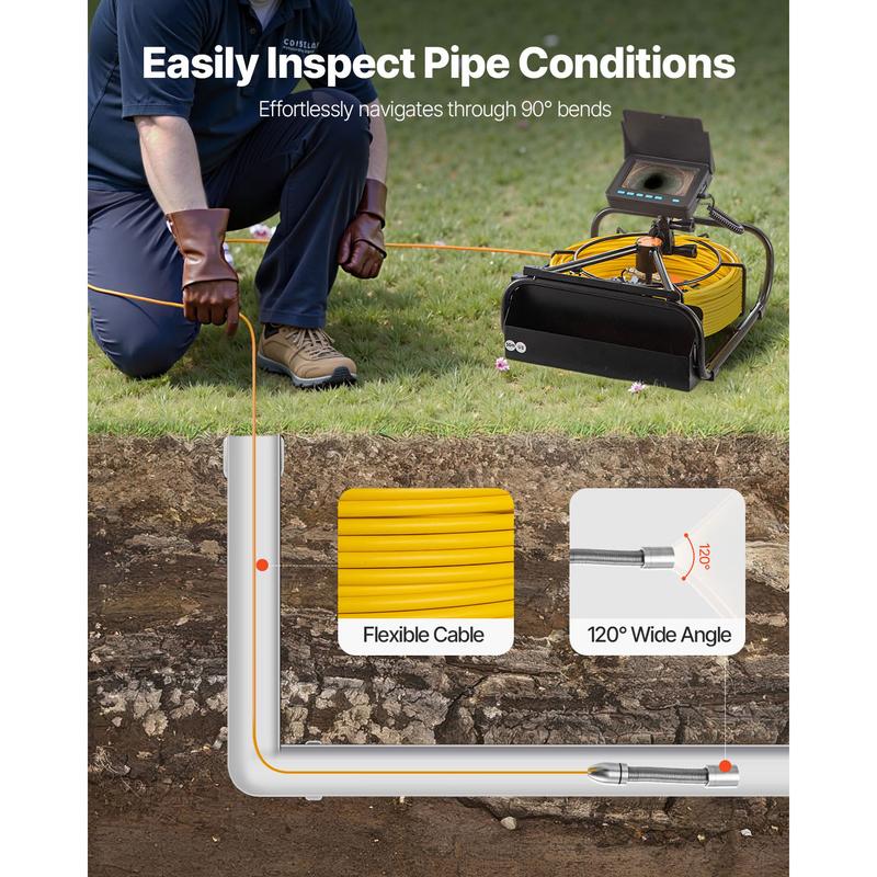 Sewer Camera 30M Cable Pipeline Inspection Camera 11cm TFT LCD Monitor Pipe Camera Screen Waterproof IP68 Duct Inspection Camera with 6PCS LEDs 8500MAH Lithium Battery, DVR Function, 30M