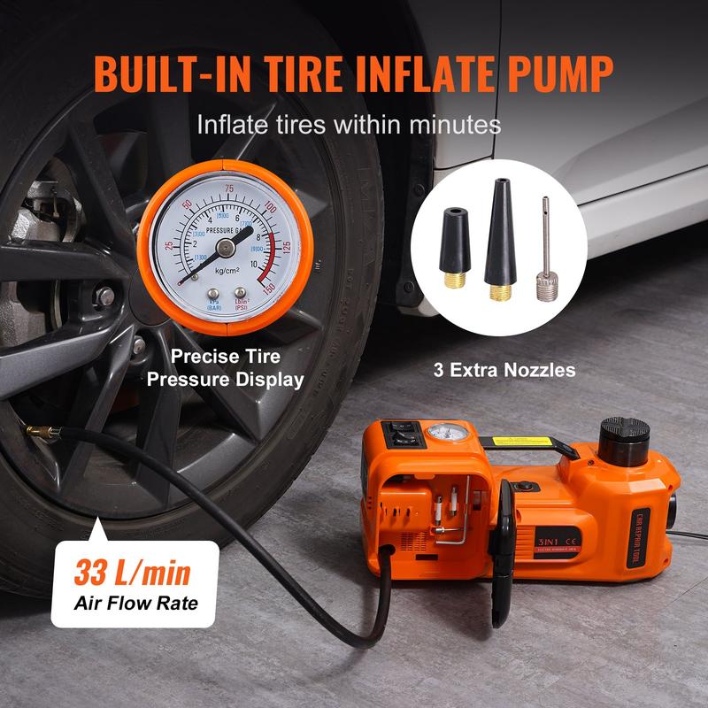 12 in 1 Electric Car Jack Set, Max 5 Ton/11023 LBS Hydraulic Jack with Electric Impact Wrench, Built-in Inflatable Pump and LED Light, Portable Car Lift for SUV MPV Sedan Truck Change Tires Garage Repair