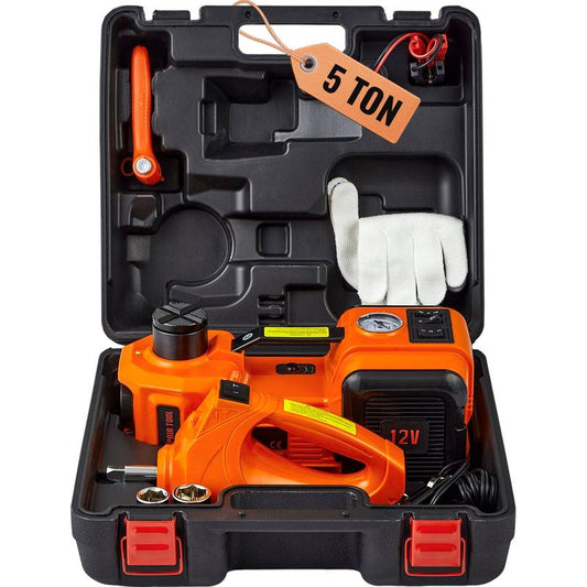 12 in 1 Electric Car Jack Set, Max 5 Ton/11023 LBS Hydraulic Jack with Electric Impact Wrench, Built-in Inflatable Pump and LED Light, Portable Car Lift for SUV MPV Sedan Truck Change Tires Garage Repair