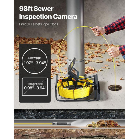 Sewer Camera 30M Cable Pipeline Inspection Camera 11cm TFT LCD Monitor Pipe Camera Screen Waterproof IP68 Duct Inspection Camera with 6PCS LEDs 8500MAH Lithium Battery, DVR Function, 30M